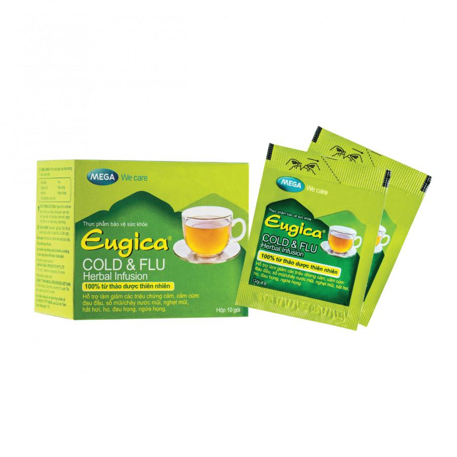 Tinh chất thảo dược hỗ trợ giảm 7 triệu chứng cảm cúm EUGICA COLD &amp; FLU (Hộp 10 gói x 4 g)