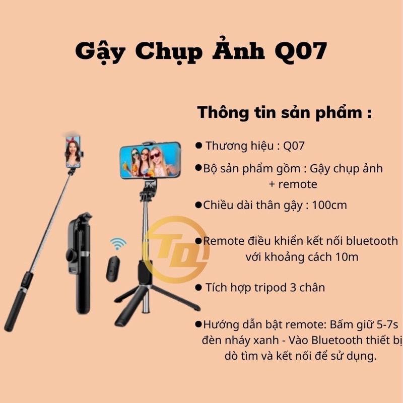 Gậy Chụp Ảnh Tự Sướng 3 Chân Đa Năng Q07, Q07s Kèm Đèn Selfie + Remote Bluetooth Siêu Tiện Lợi