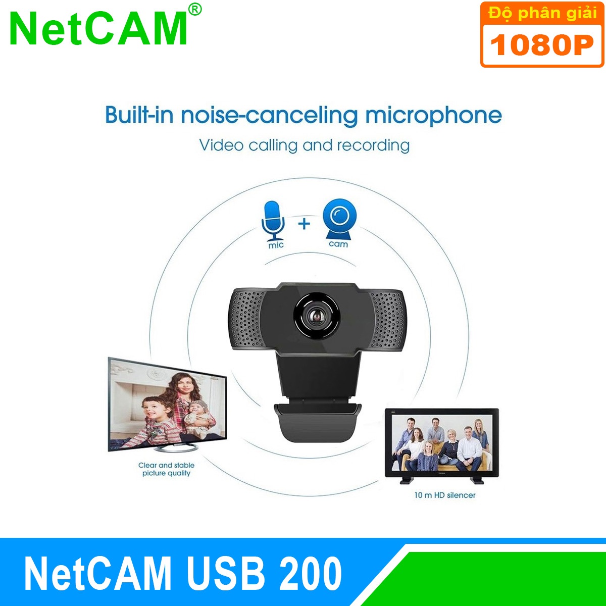 Webcam NetCAM USB 200 độ phân giải 1080P - Hàng Chính Hãng