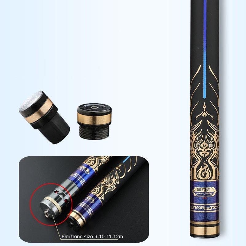 Cần câu đài Hắc Điếu Sư đen hoạ tiết vàng độ cứng 8H mã CD35