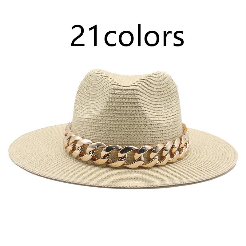 Chống Nắng Nữ Nón Rơm Panama Lớn Vành Dây Chuyền Vàng Ban Nhạc Dây Nón Mùa Xuân Đen Kaki Bãi Biển Casual Nam Mùa Hè Nón sombrero Hombre