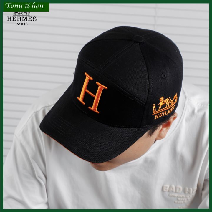 [ Miễn ship / giảm giá ] MŨ NÓN LƯỠI TRAI NAM NỮ LOGO H HER.MES CAO CẤP - màu đen logo cam