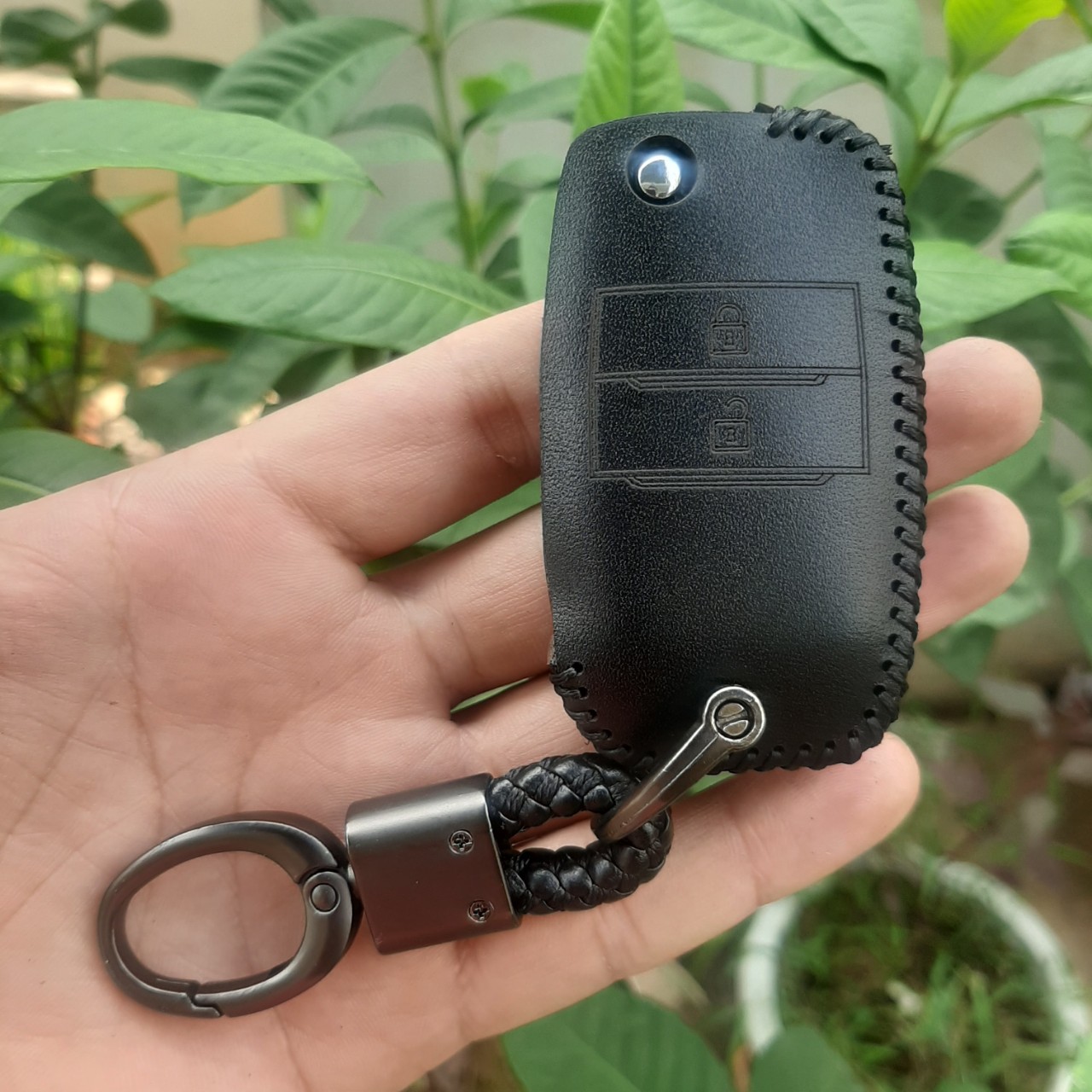 Bao Da Chìa Khóa Kia Morning Cerato, k3, Rondo, Rio, Seltos chìa gập 2 nút. Da Bò thật, Khắc Tên + Số ĐT