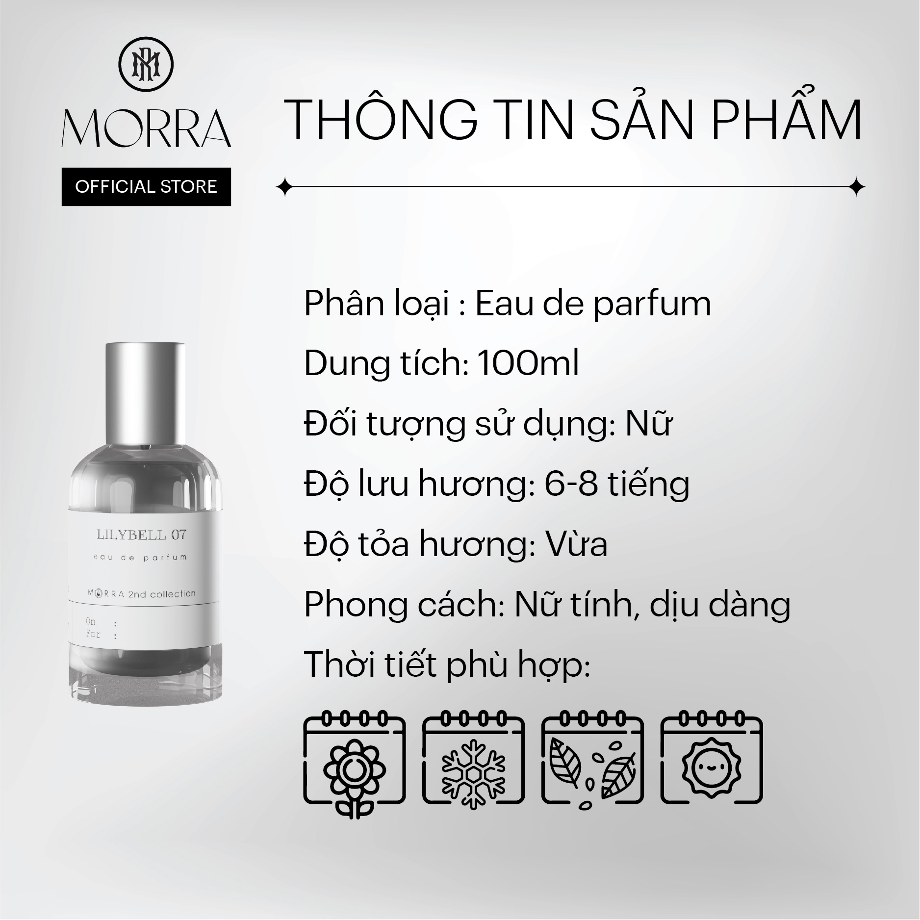 Nước Hoa Nữ Morra Lilybell 07 Chai 100ml Nguyên Liệu Nhập Pháp Hương Thơm Sang Trọng, Nhẹ Nhàng, Ngọt Ngào