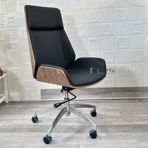 Ghế văn phòng ốp gỗ CM4428-P Nội thất Capta Ghế Văn phòng nệm pvc cao cấp lưng cao ốp gỗ pollywood Luxury Ofice chair hcm