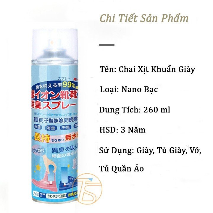 Chai xịt khử mùi giày chống khuẩn 260ml tiện lợi mang theo đi du lịch, công tác xa