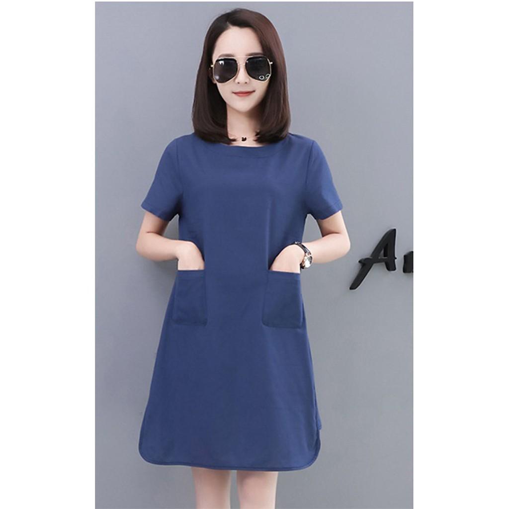 Đầm suông xẻ gấu cách điệu hai túi trước - DS105