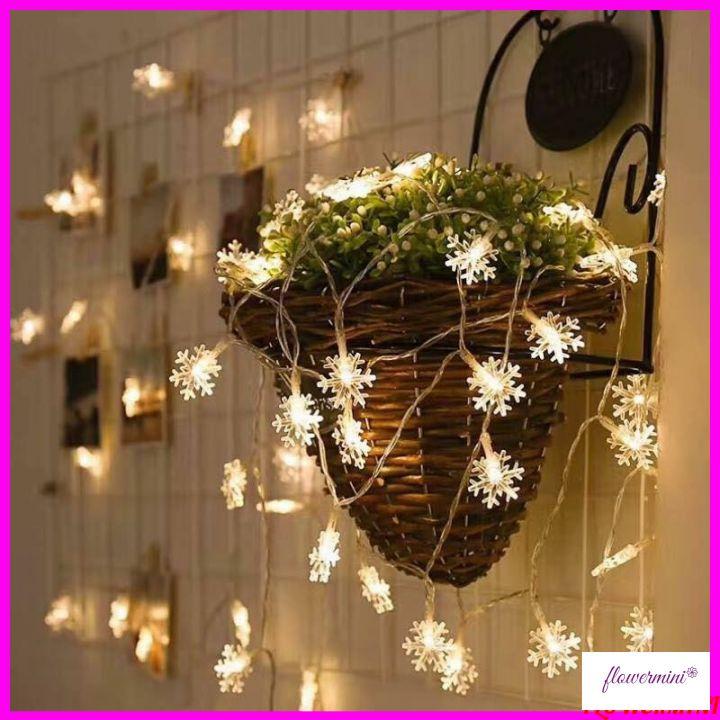 Dây đèn bông hoa tuyết trang trí giáng sinh, treo cây thông noel dài 6m bóng đèn led decor nội thất độc đáo Flowermini