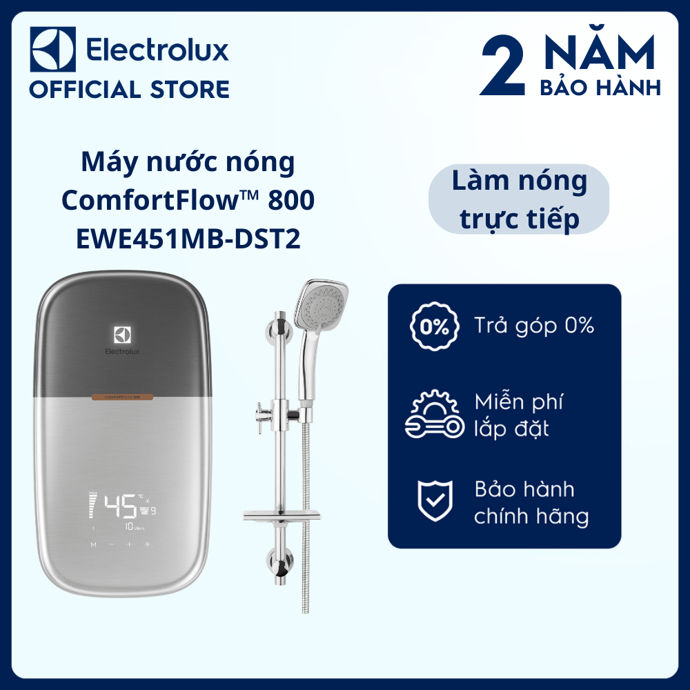 Máy nước nóng Electrolux ComfortFlow 800 - EWE451MB-DST2 - Nhiệt độ ổn định, thư giãn tối đa, màn hình cảm ứng, tiết kiệm nước, an toàn sử dụng [Hàng chính hãng]