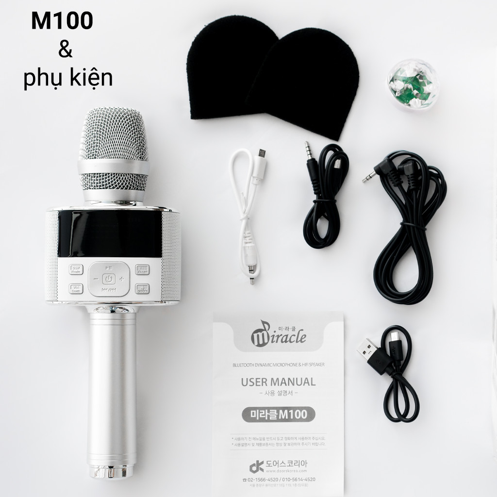 Micro Karaoke Bluetooth Miracle M100 Hàn Quốc - Bản nâng cấp của Miracle M75+ và Magic Sing MP30 - Nhiều Tính Năng - Kèm Quà Tặng Khuyến Mãi - HÀNG CHÍNH HÃNG