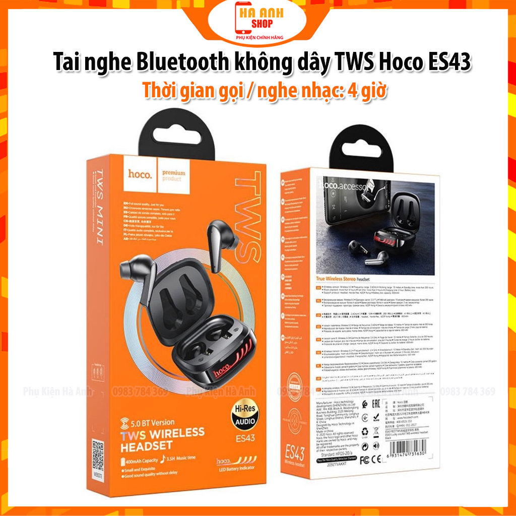 Tai nghe Bluetooth 2 tai TWS Hoco ES43 kết nối không dây hàng chính hãng