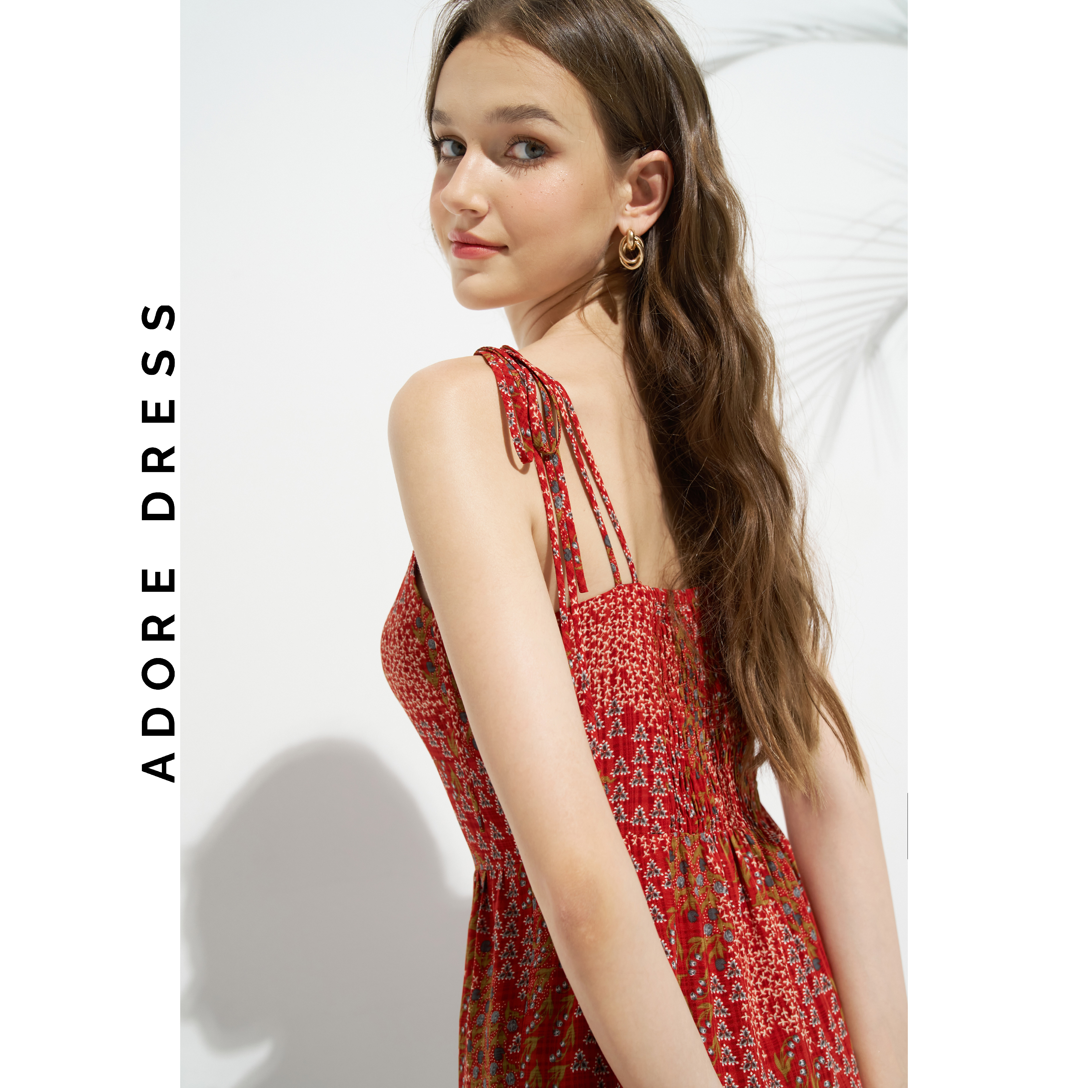 Đầm Maxi resort style lụa họa tiết hoa nhí đỏ khuy dừa 311DR3010 ADORE DRESS