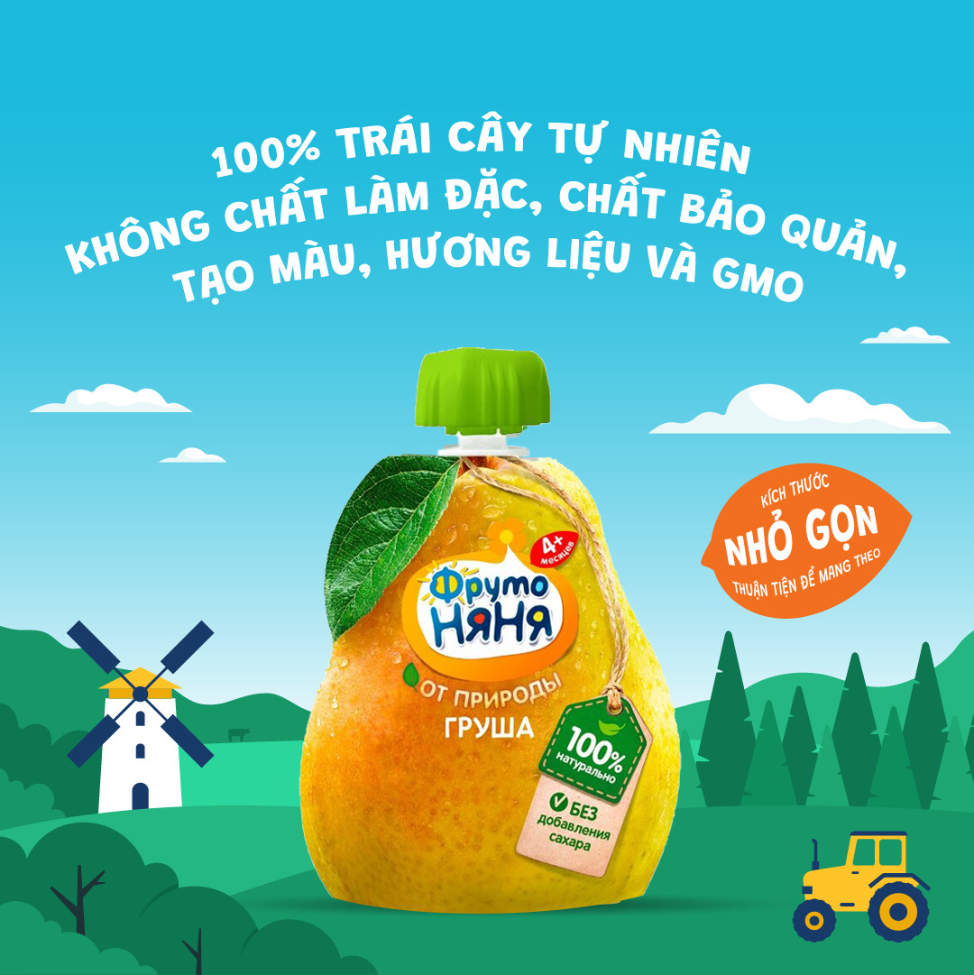 Combo 6 Gói Trái cây nghiền vị lê Fruto Nyanya 90g