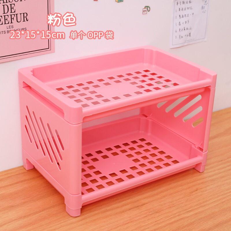 PVN45980 Kệ để đồ mini nhựa 2 tầng chắc chắn, giá để bàn đựng đồ tiện lợi