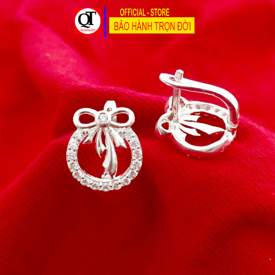 ImgKhuyên tai nữ hình nơ chất liệu bạc 925 kiểu khóa bật đeo sát tai đính đá cao cấp trang sức Bạc Quang Thản - QTBT143