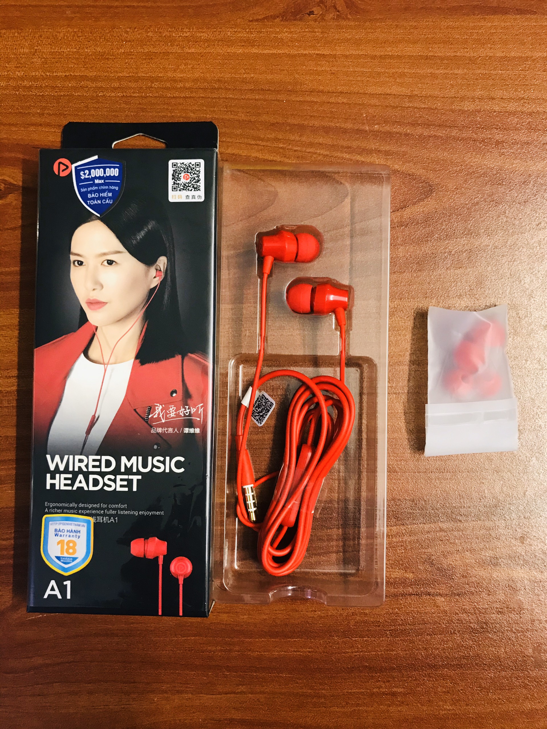 Tai nghe Pisen In - Ear Headphone A1 màu đỏ _ Hàng Chính hãng