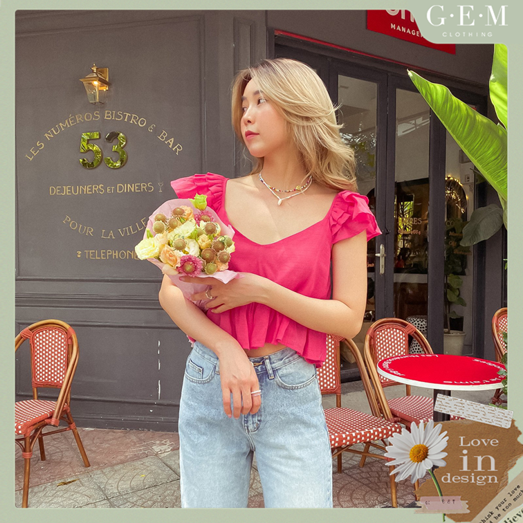 Áo croptop hồng tay bèo Holly Top Gem Clothing SP060639