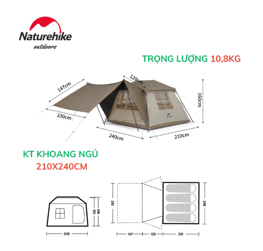 Lều cắm trại Village 5.0 lắp dựng nhanh thế hệ 2 NatureHike CNK2300ZP022