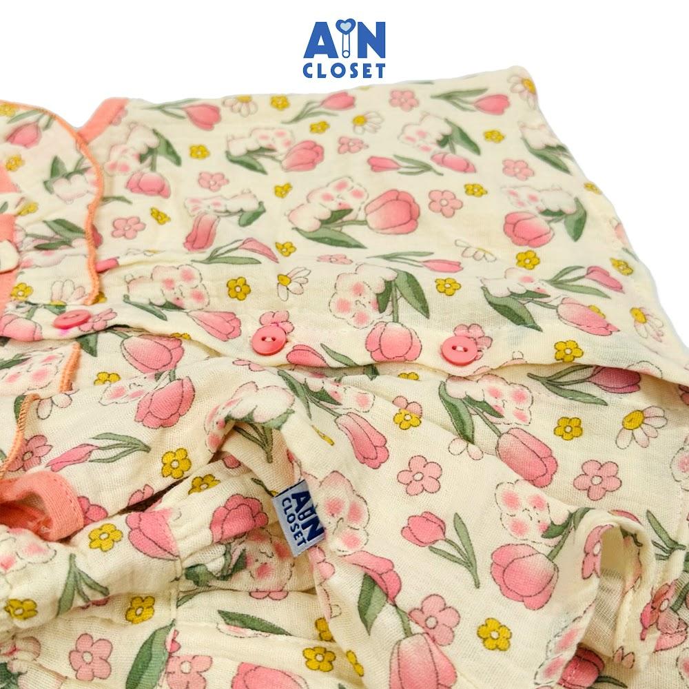 Bộ quần áo Ngắn bé gái họa tiết hoa Tulip Cure hồng xô muslin - AICDBT9ZCOYG - AIN Closet