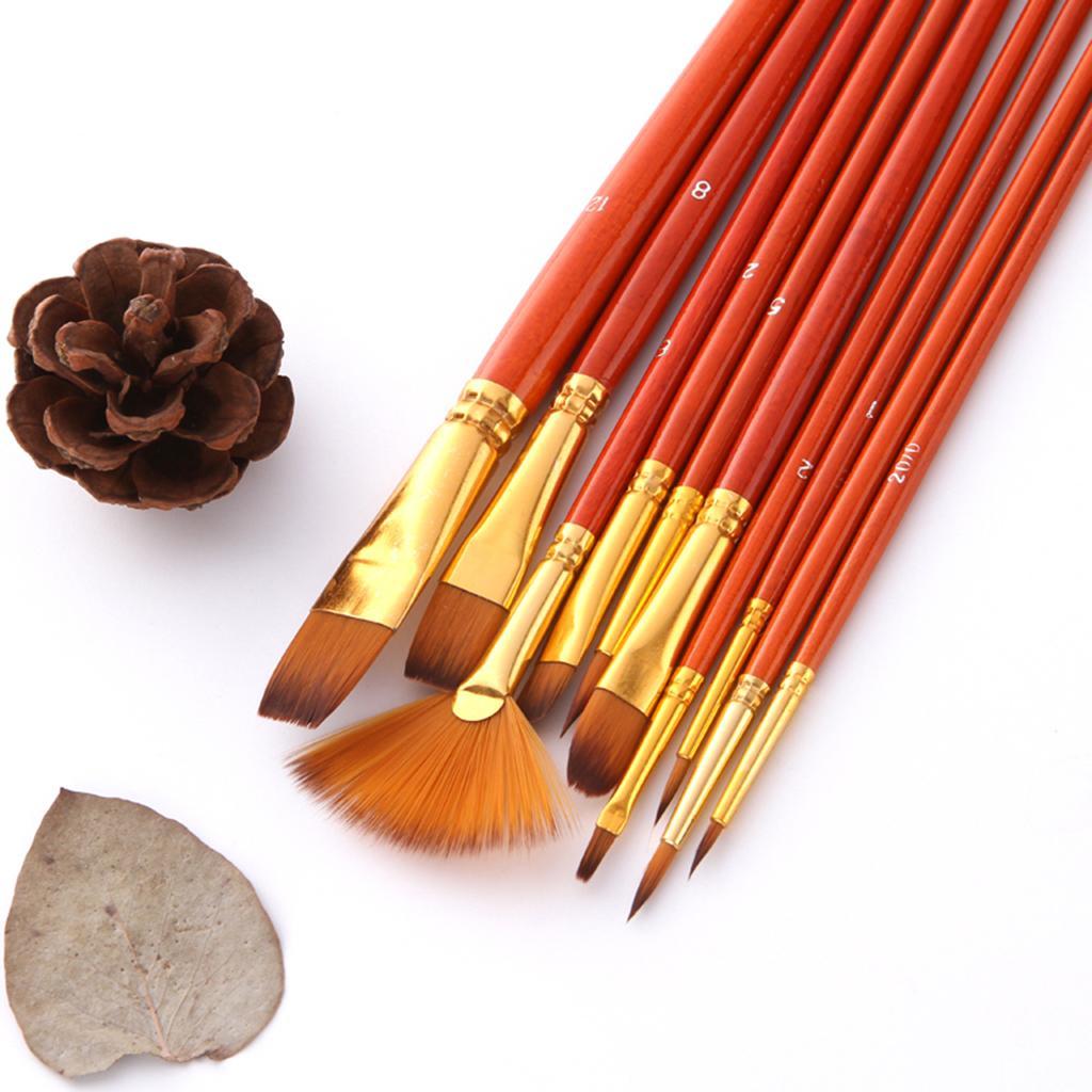 10Sets Watercolor Oil Painting Brush Set Nylon Hair Paint Brushes Supplies