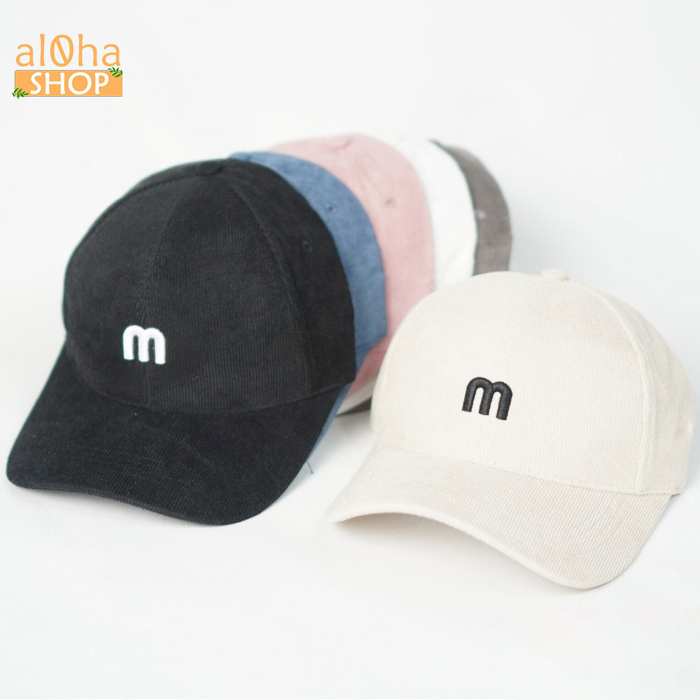 Mũ lưỡi trai vải kết nhung thêu chữ M - nón Ulzzang unisex nam nữ chống nắng - al0ha Shop