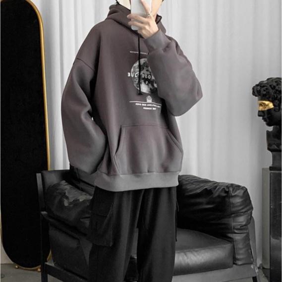 Áo Hoodie nam from rộng chất liệu cao cấp in hình mặt trăng phong cách Harajicu