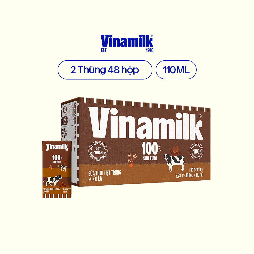 2 Thùng sữa tươi Vinamilk 100% socola 110ml 48 hộp/thùng