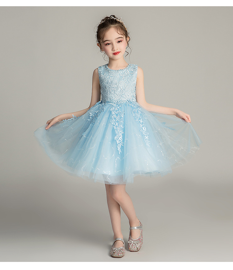 Váy đầm bé gái dễ thương, váy lưới bồng bềnh dự tiệc cho bé từ 6-12 tuổi màu xanh lam