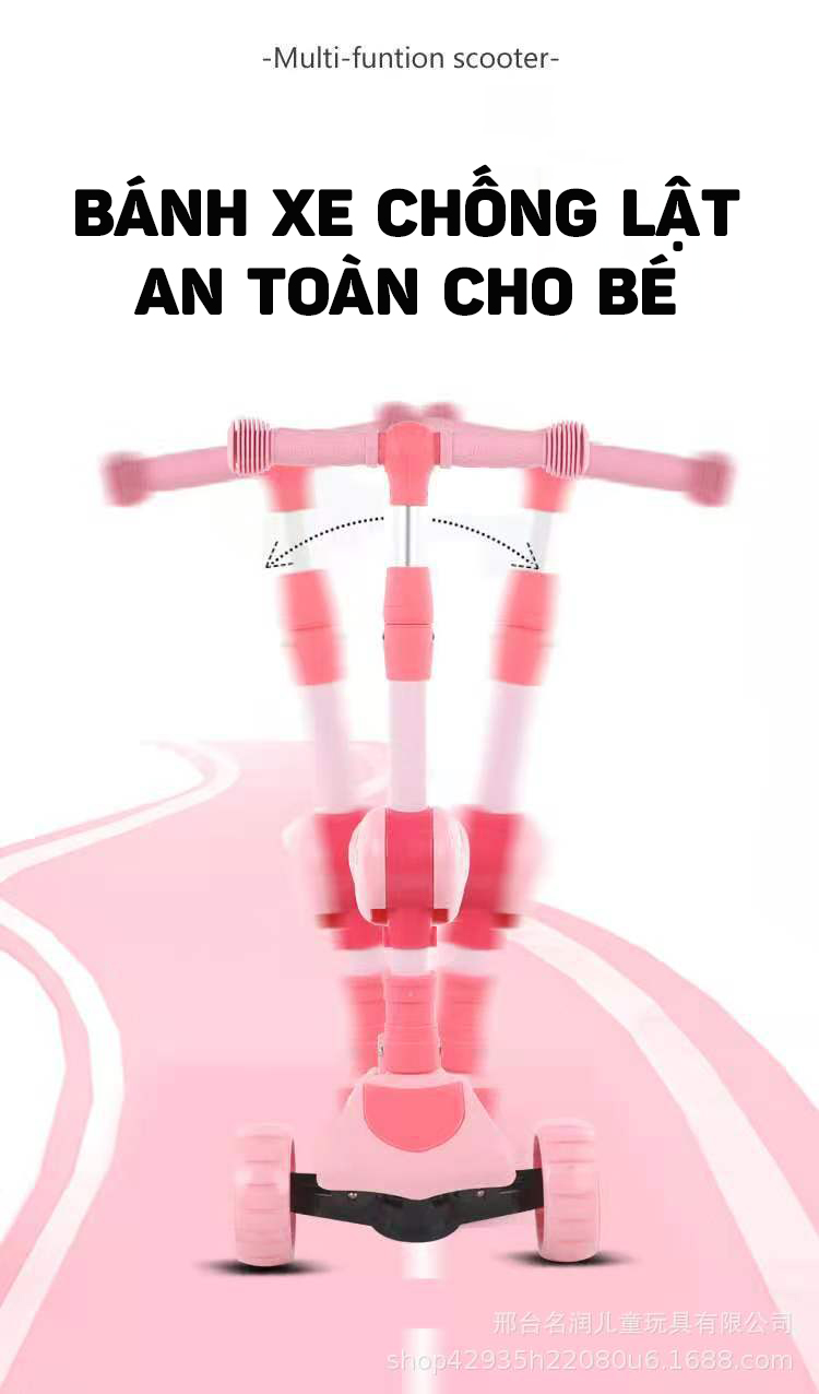 Xe Trượt Scooter Vinbuy 3 Bánh Có Nhạc, Bánh Xe Phát Sáng, Chịu Lực 100kg An Toàn Cho Bé, Màu Hồng/Xanh Phù Hợp Cho Cả Bé Trai Và Bé Gái, Rèn Luyện Vận Động, Tăng Chiều Cao Cho Bé - Hàng Chính Hãng