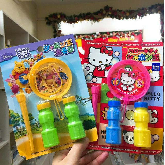 Combo Bộ thổi bong bóng xà phòng Pooh + Kitty nội địa Nhật Bản