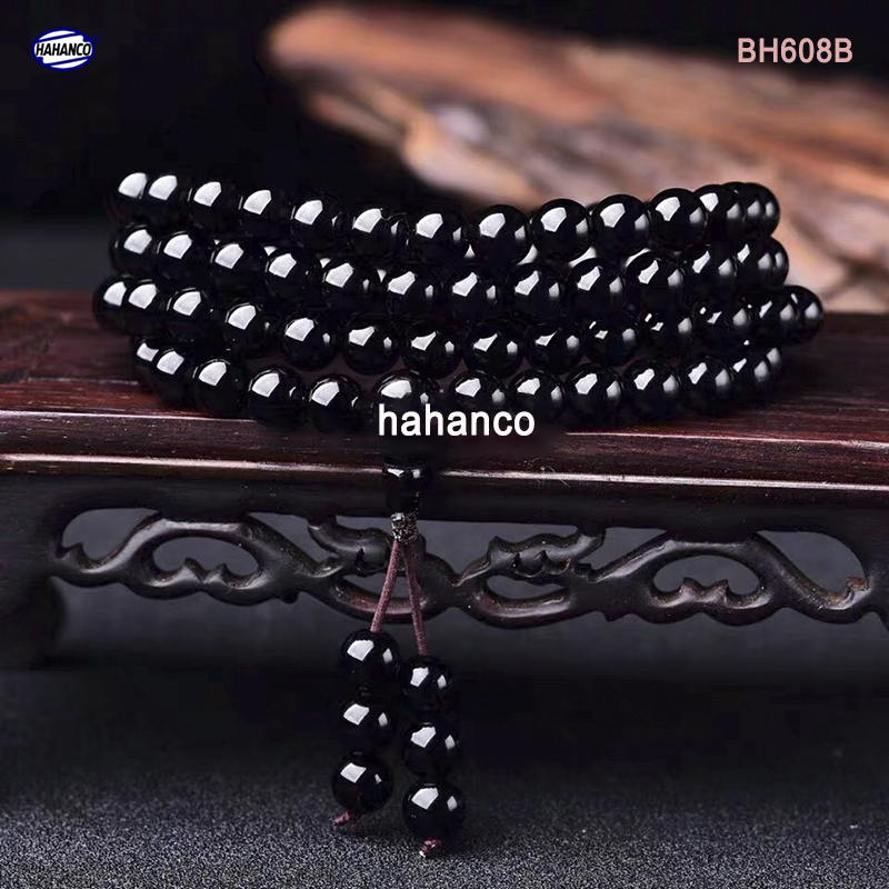 Chuỗi vòng đeo tay/đeo cổ sừng Trâu 108 hạt/8mm màu đen bóng phong thủy - Tĩnh Tâm - An Yên