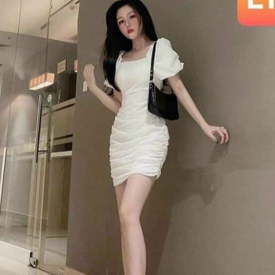 Váy đầm nữ body đan dây lưng nhún hông HT06