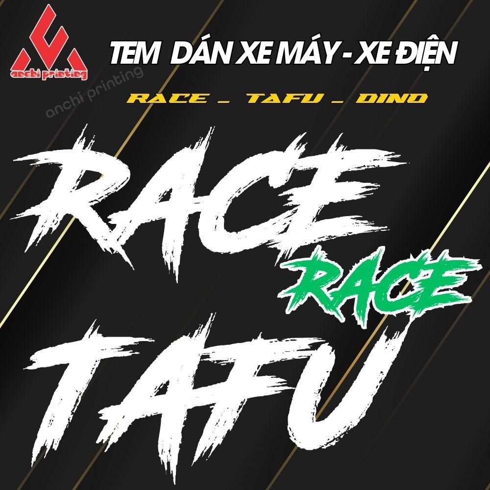 Tem dán xe, sticker dán xe máy xe đạp điện chữ RACE, TAFU, DINO chất liệu chống nước,chống rách - ANCHI PRINTING - Chữ Xanh nền Trắng