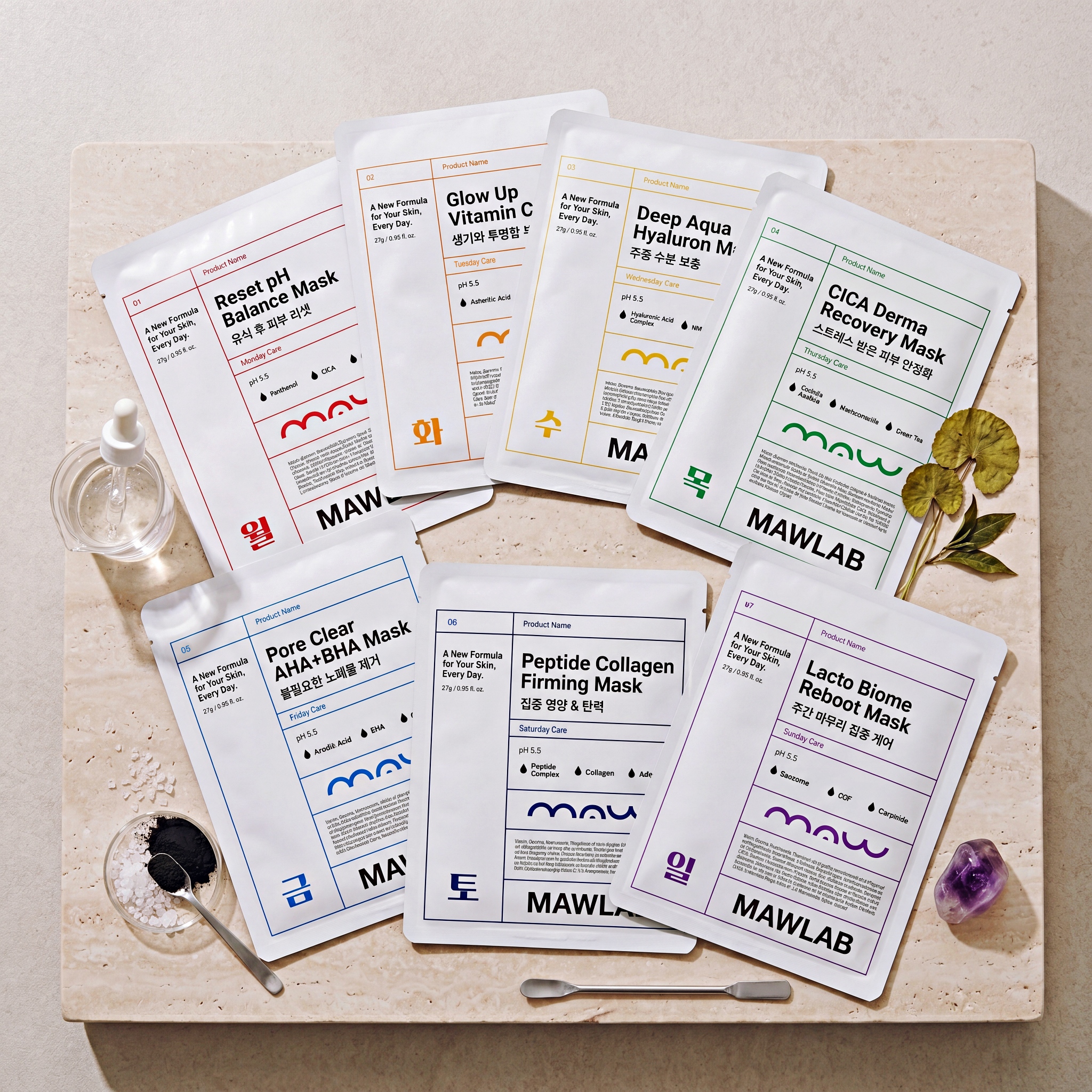 [7 miếng tặng 2] Hộp 7 Mặt Nạ Dưỡng Da Sáng Khỏe, Ẩm Mịn MAWLAB Seven Days Multi Mask Set