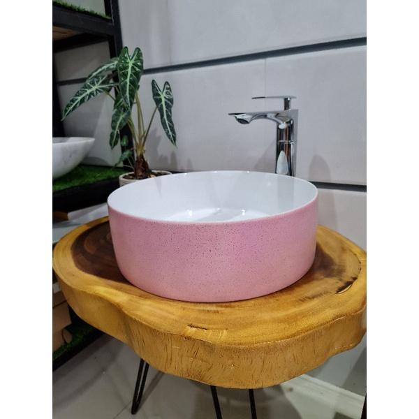 Lavabo sứ đặt bàn màu hồng