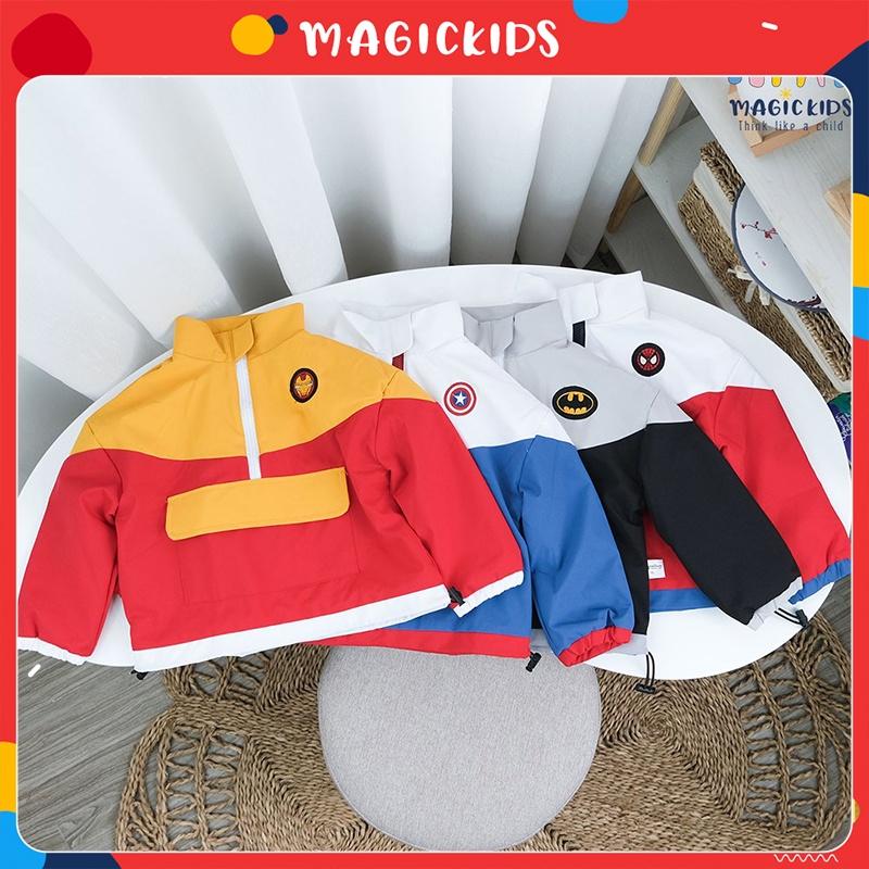 Áo khoác gió cho bé trai bé gái Magickids 2 lớp cao cấp in hình siêu anh hùng khóa lửng Quần áo trẻ em AO22044