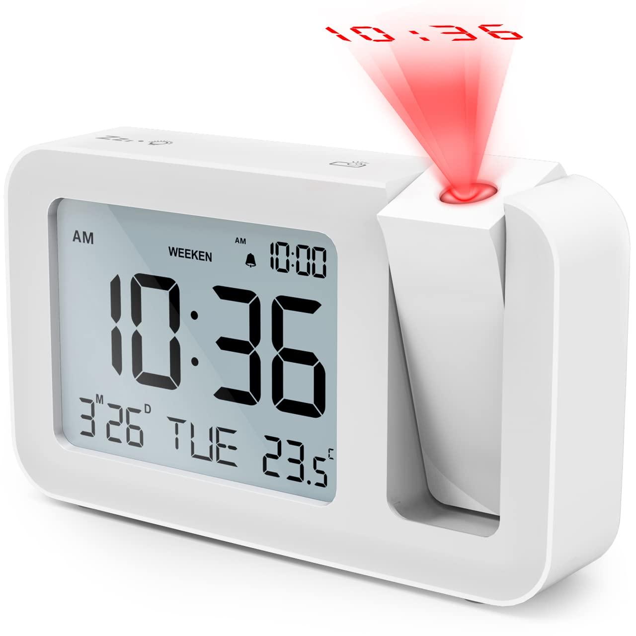 Đồng hồ báo thức chiếu, Đồng hồ bảng báo thức du lịch Đồng hồ bàn 3,8 "màn hình LCD, số lượng lớn, 4 độ sáng, Snooze 9 phút, 2 tông màu báo động, cho phòng ngủ, văn phòng, nhà bếp