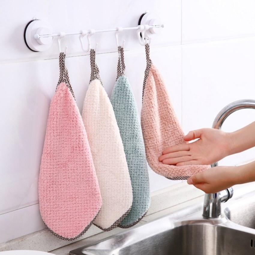 Khăn lau tay, lau bếp sợi len có móc treo tiện dụng, thấm hút tốt, mềm mịn