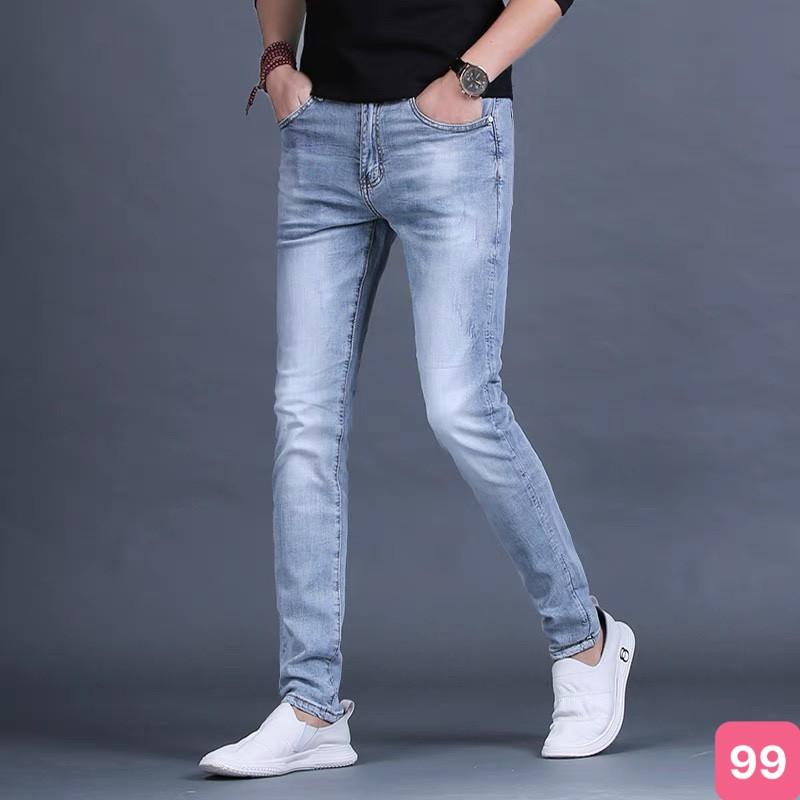 Quần jean nam màu xanh nhạt trơn không rách gối chất bò cao cấp co dãn 4 chiều đẹp, quần rin nam 900HD Nhiều Mẫu Mới