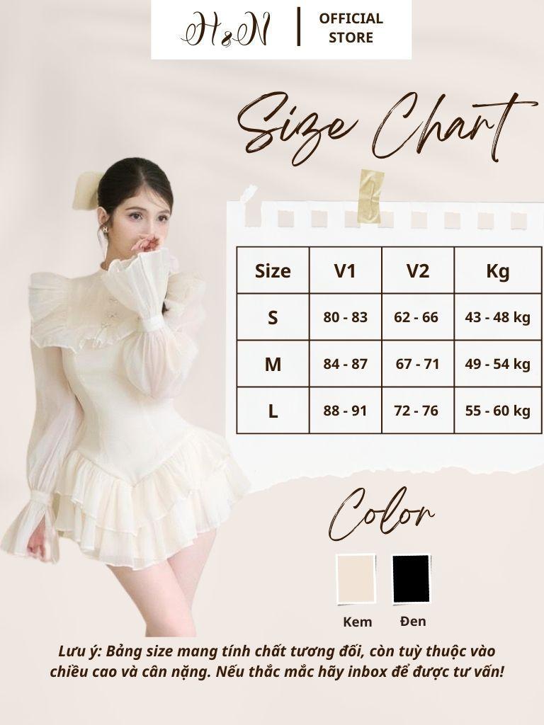 Váy tay bồng cổ tròn đính nơ đi chơi đi tiệc đầm thiết kế xếp tầng sang chảnh HN Clothing V292 BY JOLIE - Kem