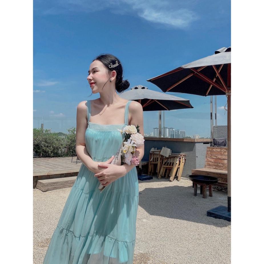 Đầm váy maxi suông dài tơ lót lụa 2 dây hở lưng tầng Ivy fashion đi biển dự tiệc dạo phố bigsize gợi cảm s