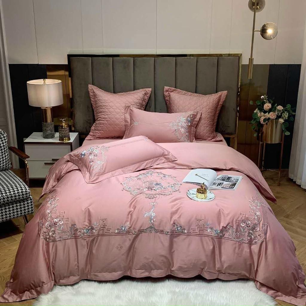 Bộ chăn ga gối Lụa thêu cao cấp 6 món ga trần bông- SALLYPHUONGMAI