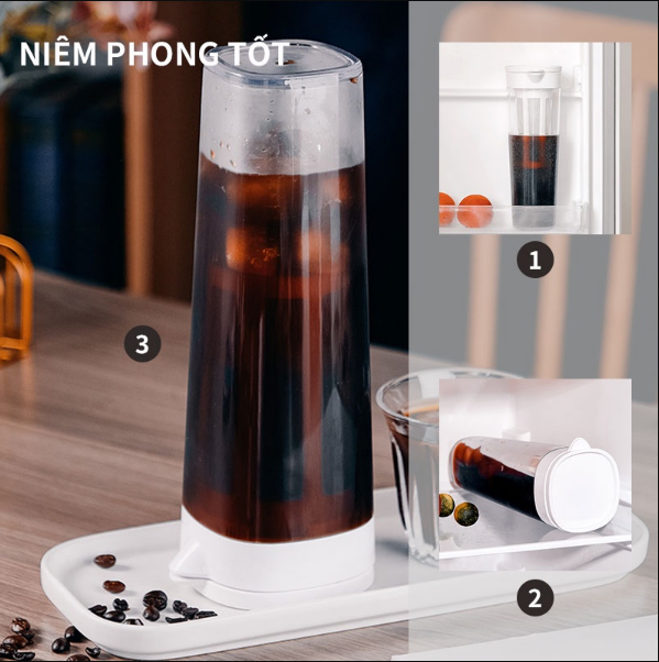 Bình pha ủ cafe COLD BREW, Phin pha cà phê, Bình pha trà - Ủ lạnh, Chất liệu nhựa nguyên sinh ABS bền bỉ 1100ml