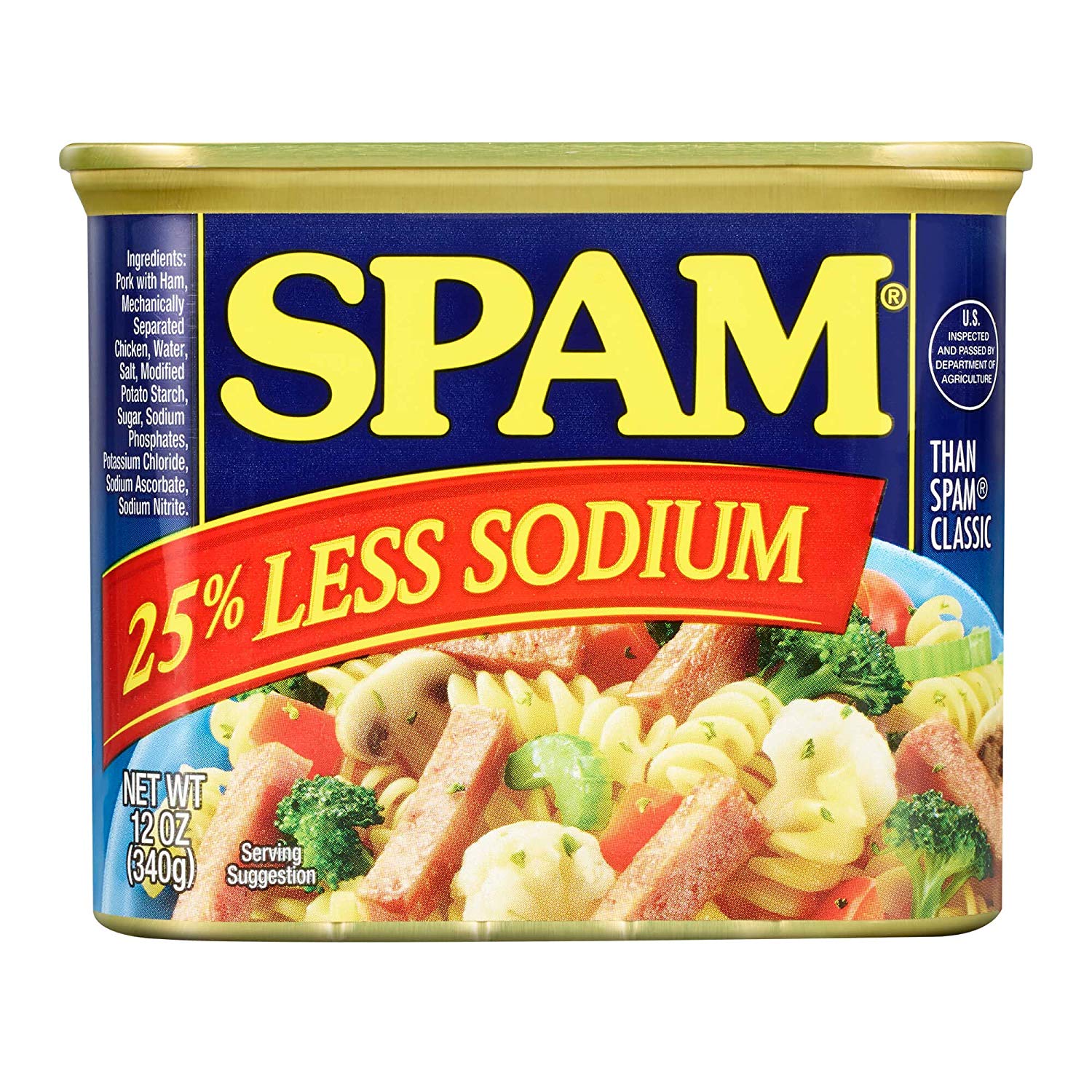 Thịt hộp Spam Less Sodium 25% 340g giảm mặn - Lốc 8 hộp nhập Mỹ