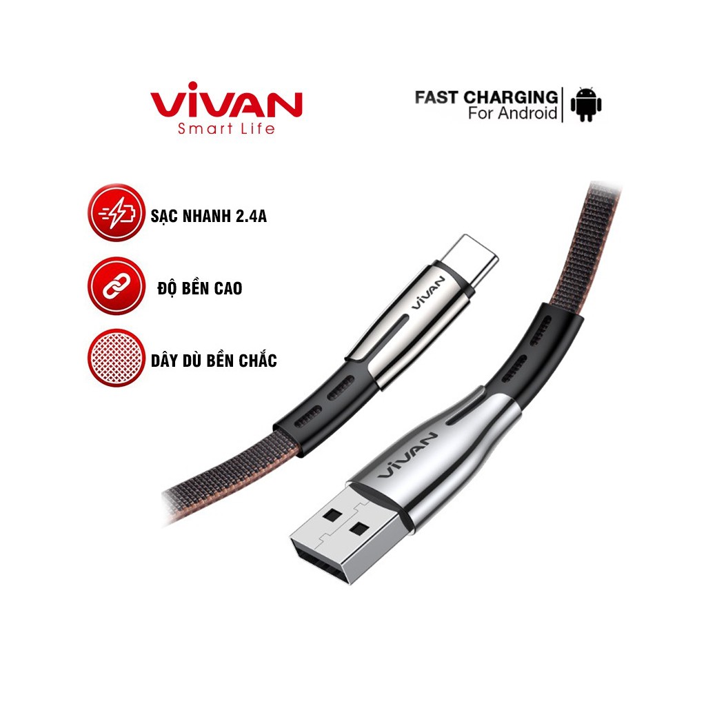 Cáp Sạc Nhanh Type-C 1m VIVAN BTK-C 3A - Hàng nhập khẩu