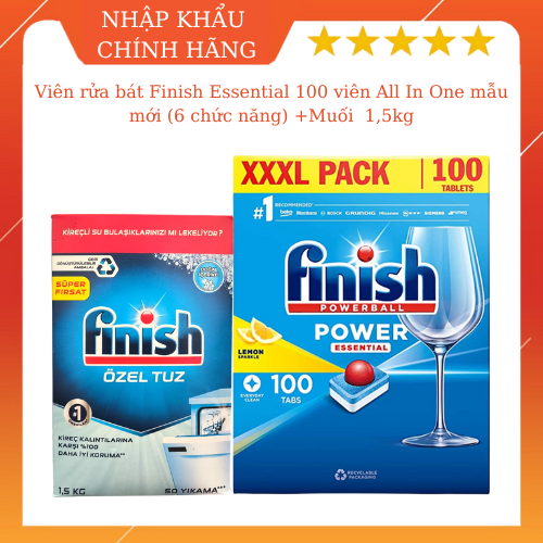 Combo : Viên rửa Finish All in one 100 + Muối Finish 1,5kg