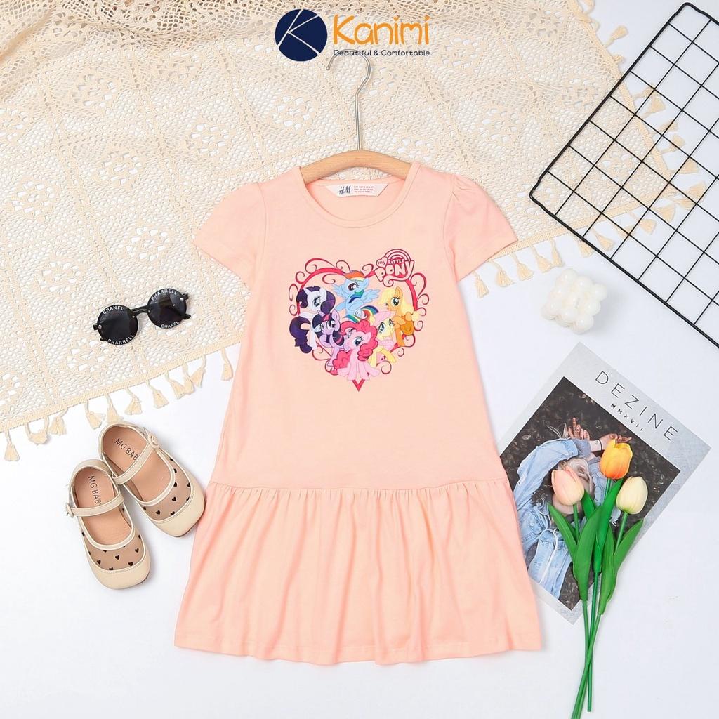 Váy cotton bé gái 2-10 tuổi cộc tay nối chuyền in 3D, Đầm cho bé thấm hút mồ hôi