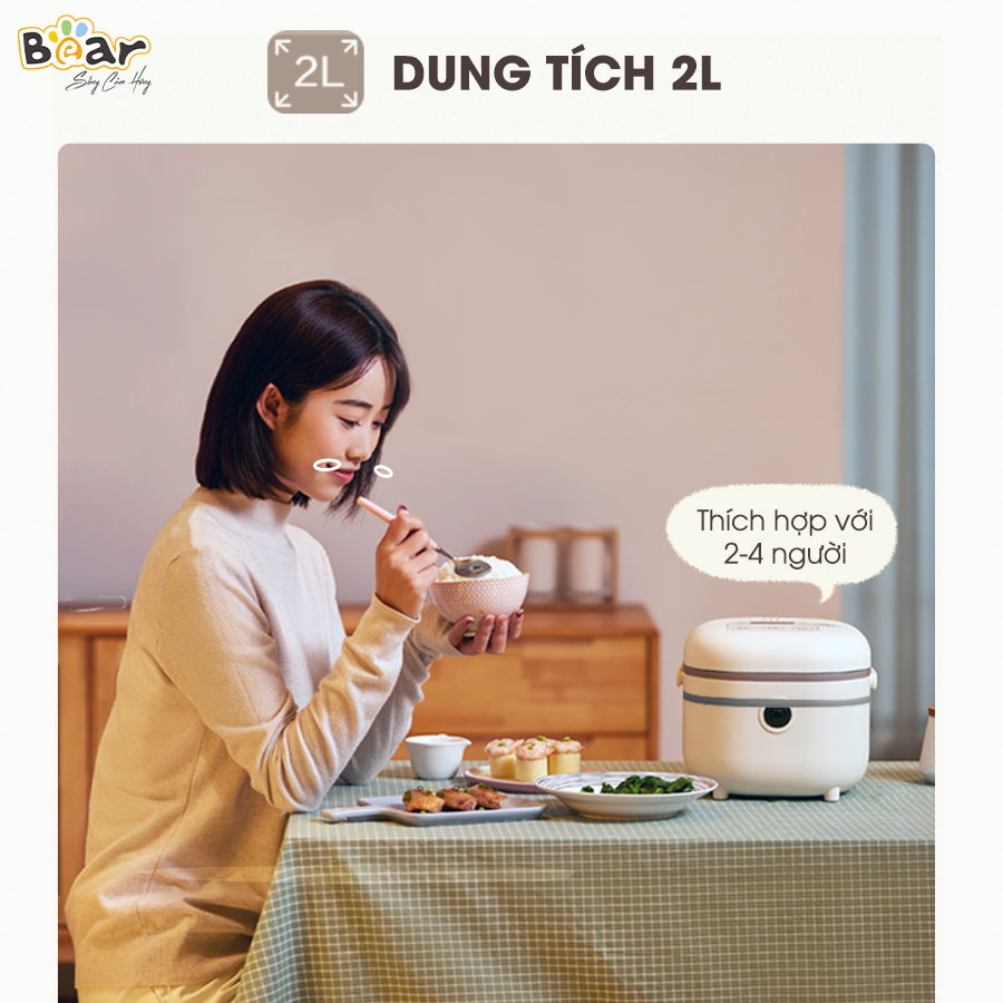 [Hàng Chính Hãng] Nồi cơm điện thông minh Bear DFB-B20A1, màu trắng kem có dung tích tổng thể 2Lit, lòng nồi 5 lớp chống dính cao cấp, sản phẩm nhỏ gọn, phù hợp 3 - 4 người ăn