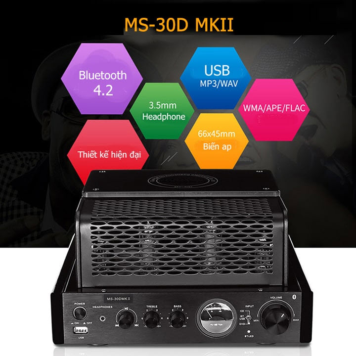 Amply Đèn MS-30D MKII Tích Hợp Bộ Giải Mã Âm Thanh DAC Model 2019 Hỗ Trợ Kết Nối Bluetooth, Cổng USB, Cổng Quang và Cáp Đồng Trục AnZ