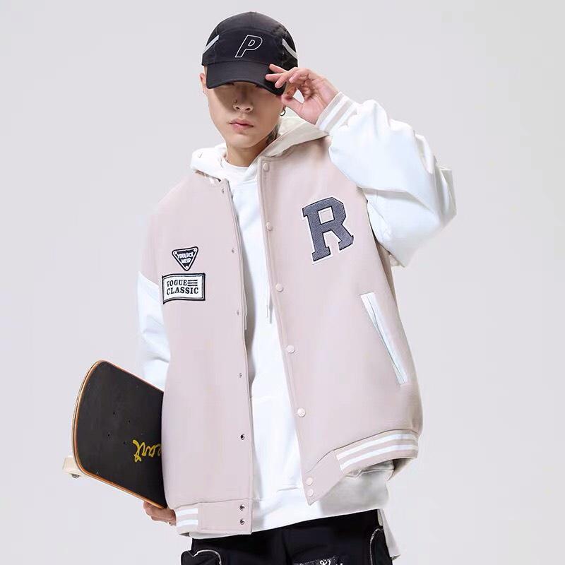 Áo Khoác Bomber thêu chữ R áo varsity da lộn Dù 2 Lớp Nam Nữ Unisex Nhiều Mẫu, Áo khoác Gió Chống Nắng